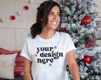 Maqueta de Navidad, Maqueta Blanca Bella Canvas 3001, Camisa Bella Canvas, Maqueta Linda, Maqueta De Camiseta, Maqueta De Vacaciones, Maqueta De Camisa Blanca