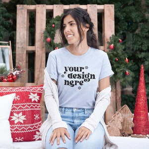 Bella Canvas 3001 Athletic Heather, Athletic Heather Christmas Mockup, Bella Canvas Mockup, Holiday Mockup, Gray Shirt Mockup, Model Mockup