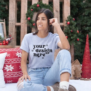 Bella Canvas Mockup, Bella Canvas 3001 Athletic Heather, Holiday Mockup, Christmas Mockup, Gray Shirt Mockup, Model Mockup, Athletic Heather
