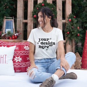 Christmas Mockup, Bella Canvas 3001 Natural Mockup, Natural Mockup, Model Mockup, Cute Holiday Mockup, 3001 Natural, Lifestyle Mockup