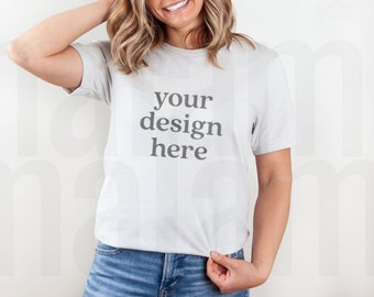 Silver Bella Canvas 3001, Bella Canvas 3001 Mockup, Bella Canvas Silver Shirt Mockup, Model Mockup, Silver Shirt Mockup