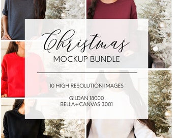 Mockup Bundle, Christmas Mockup Bundle, Bella Canvas 3001 Mockup, Gildan 18000 Sweatshirt Mockup, Model Mockup