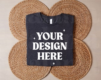 Dark Heather Bella Canvas 3001 TShirt Mockup, Bella Canvas Dark Heather Gray, TShirt Mockup, Tee Mockup, Flat Lay, 3001 Dark Heather