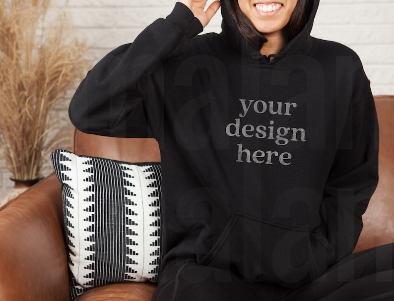 Download Gildan 18500 Mockup Black Hoodie Mockup Model Mockup ...