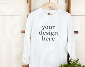 Gildan 18000 Mockup, Gildan White Sweatshirt Mockup, Sweatshirt Model Mockup