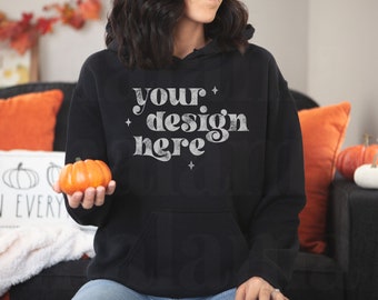 Black Gildan 18500 Mockup, Hoodie Mockup, Halloween Mockup, Black Hoodie Mockup, Fall Mockup, Model Mockup, Cute Sweatshirt Mockup