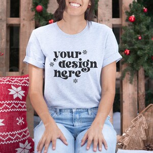 Athletic Heather Christmas Mockup, Bella Canvas Mockup, Bella Canvas 3001 Athletic Heather, Holiday Mockup, Gray Shirt Mockup, Model Mockup