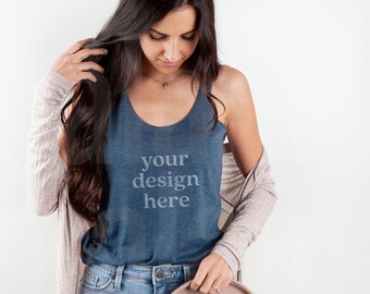 Indigo Blue Next Level 6733 Mock Up, Tank Top Mock up, Spring Mockup, Next Level Mock-Up, Racerback Mock-up, 6733 Mockup Indigo Blue