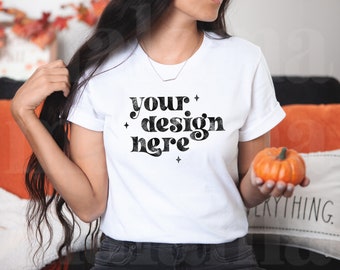 Herbst Mockup, Bella Canvas Weiß T Shirt Mockup, Bella Canvas 3001 Mockup, Halloween Mockup, Weißes T Shirt Mockup, Weißes Shirt Mockup