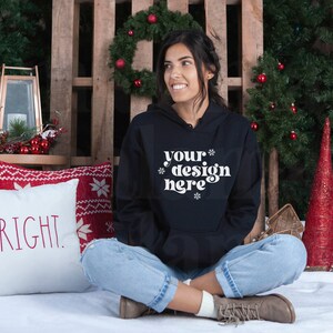 Christmas Mockup, Black Gildan 18500 Mockup, Gildan Hoodie Mockup, Sweatshirt Mockup, Lifestyle Mockup, Winter Mockup, Black Hoodie Mockup