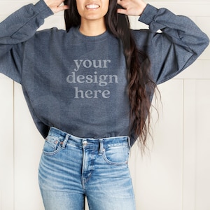 Gildan Dark Heather Sweatshirt Mockup, Gildan 18000 Mockup, Sweatshirt Mockup, Model Mockup, Lifestyle Mockup, Dark Heather Mockup
