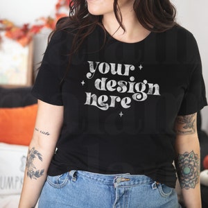 Bella Canvas 3001, Fall Black Shirt Mockup, Halloween Mockup, Black 3001 Mockup, Bella Canvas 3001 Black T Shirt Mockup, Boho Mockup
