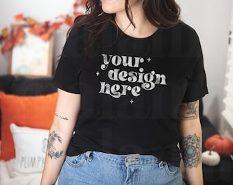 Bella Canvas 3001, Fall Black Shirt Mockup, Halloween Mockup, Black 3001 Mockup, Bella Canvas 3001 Black T Shirt Mockup, Boho Mockup