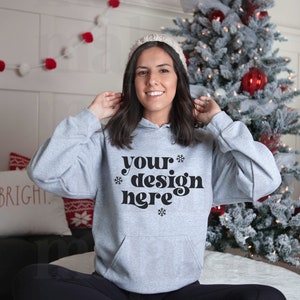 Gildan 18500 Mockup, Christmas Mockup, Sport Grey Mockup, Gildan Hoodie Mockup, Sweatshirt Mockup, Sport Grey Sweatshirt, Model Mockup