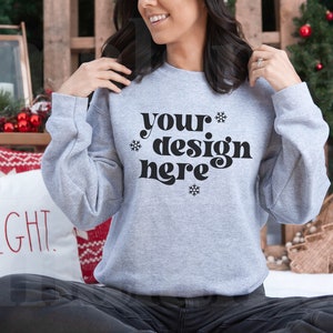 Gildan 18000 Sport Grey Mockup, Christmas Mockup, Gildan Sport Grey Sweatshirt Mockup, Model Mockup, Cute Holiday Mockup