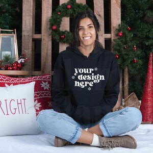 Christmas Mockup, Black Gildan 18500 Mockup, Gildan Hoodie Mockup, Sweatshirt Mockup, Lifestyle Mockup, Winter Mockup, Black Hoodie Mockup