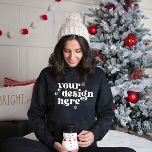 Black Gildan 18500 Christmas Mockup, Black Gildan Mockup, Gildan Hoodie Mockup, Sweatshirt Mockup, Lifestyle Mockup, Winter Mockup