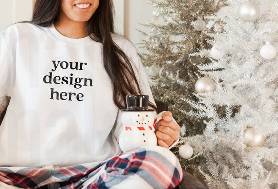 Gildan 18000 Mockup, Gildan White Sweatshirt Mockup, Sweatshirt Model Mockup, Christmas Themed Mockup, Lifestyle Mockup, Cute Xmas Mockup