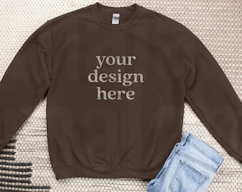 Dark Chocolate Sweater Mockup, Crewneck Sweatshirt, 18000 Mock Up Flat Lay, Gildan Mockups, Sweatshirt Mockup