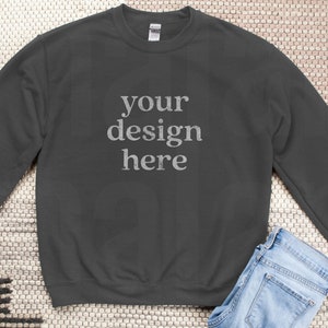 Gildan 18000 Mockup, Gildan Charcoal Sweatshirt Mockup, Sweatshirt Mockup, Flat Lay Mockup