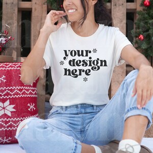 3001 Natural Bella Canvas, Christmas Mockup, Bella Canvas 3001 Natural Mockup, Natural Mockup, Model Mockup, Cute Holiday Mockup