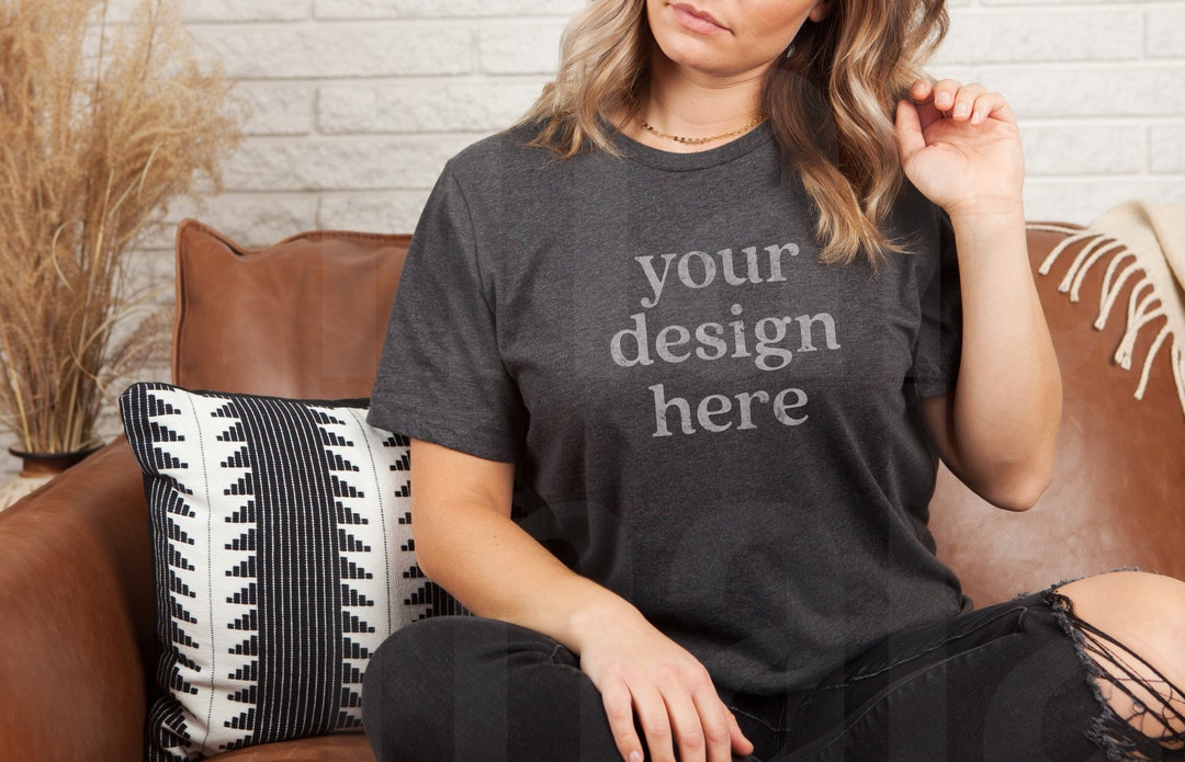 Bella Canvas Dark Grey Heather Mockup, Bella Canvas 3001 Mockup ...