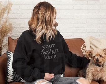 Gildan 18000 Mockup, Gildan Black Sweatshirt Mockup, Sweatshirt Mockup, Black Sweatshirt, Gildan Sweatshirt Mockup, Mockup With Dog
