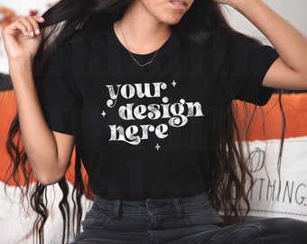 Black Bella Canvas 3001 TShirt Mockup, Fall Mockup, Halloween Mockup, Bella Canvas Shirt, 3001 Mock, Black Mockup, Model Mockup, Lifestyle
