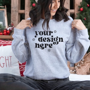 Gildan 18000 Mockup, Gildan Sport Grey Sweatshirt Mockup, Christmas Mockup, Model Mockup, Sport Grey Sweatshirt