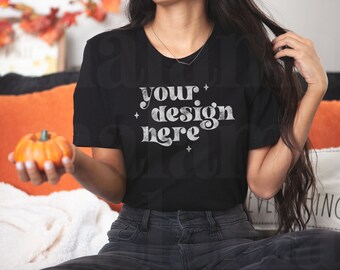 Fall Bella Canvas 3001, Czarny Bella Canvas Mockup, Halloween Mockup, Czarny 3001 Mockup, Bella Canvas 3001 Czarny T-shirt Mockup, Boho Mockup