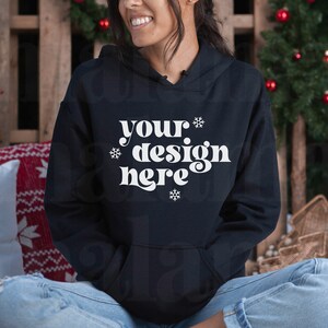 Black Gildan 18500 Christmas Mockup, Black Gildan Mockup, Gildan Hoodie Mockup, Sweatshirt Mockup, Lifestyle Mockup, Winter Mockup