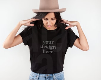 Bella Canvas Black 3001 Mockup, Black TShirt Mockup, Lifestyle Mockup, Black T-Shirt Mockup, Black Shirt Mockup, Model Mockup
