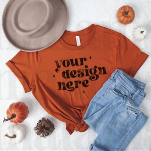 Autumn Bella Canvas 3001 Flatlay, Fall T-Shirt Mockup, Bella Canvas Autumn Mockup, Halloween Flatlay, T Shirt Mockup, Fall Mockup