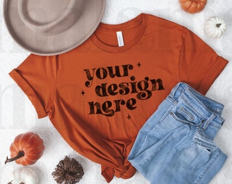 Autumn Bella Canvas 3001 Flatlay, Fall T-Shirt Mockup, Bella Canvas Autumn Mockup, Halloween Flatlay, T Shirt Mockup, Fall Mockup