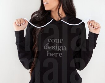 Czarny Bella Canvas 3719 Mockup, 3719 Mockup, Bella Canvas Hoodie Mockup, Sweatshirt Mockup, Bella Canvas Black Sweater Mockup