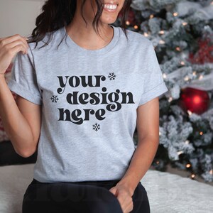 Athletic Heather Christmas Mockup, Bella Canvas 3001 Athletic Heather, Bella Canvas Mockup, Holiday Mockup, Cute Shirt Mockup, Model Mockup
