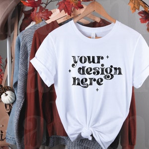 White Bella Canvas 3001 Mockup, Fall T-Shirt Mockup, Bella Canvas Mockup, Halloween Hanging Mockup, T Shirt Mockup, Fall Mockup