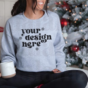 Christmas Mockup, Sport Grey Gildan 18000 Mockup, Gildan Sport Grey Sweatshirt Mockup, Model Mockup, Cute Holiday Mockup
