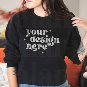 Gildan 18000 Sweatshirt Mockup, Black Gildan 18000 Mockup, Boho Mockup, Model Mockup, Fall Mockup, Halloween Mockup