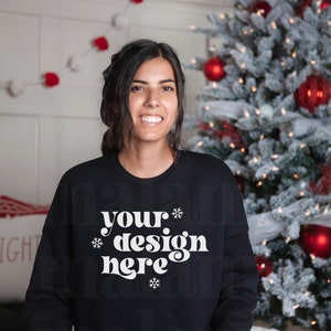 Christmas Mockup, Black Bella Canvas 7503, 7503 Black Bella Canvas Cropped Sweatshirt Mockup, Cropped Sweater Mockup, Model Mockup