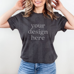 Bella Canvas 3001 Mockup, Bella Canvas Dark Grey Heather Mockup, Model Mockup, 3001CVC T Shirt Mockup, Spring Mockup