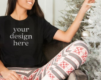 Black Bella Canvas 3001 Mockup, Lifestyle Mockup, Mock Up, Cute Christmas Mockup, Bella Canvas 3001, Shirt Mockup, Holiday Mockup, Flat lay