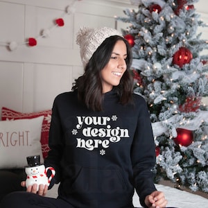 Black Gildan 18500 Mockup, Christmas Mockup, Black Gildan Mockup, Gildan Hoodie Mockup, Sweatshirt Mockup, Lifestyle Mockup, Winter Mockup