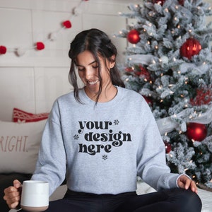 Gildan 18000 Sport Grey Mockup, Christmas Mockup, Gildan Sport Grey Sweatshirt Mockup, Model Mockup, Cute Holiday Mockup