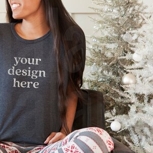 Dark Grey Heather, Bella Canvas 3001 tshirt Mockup, dark gray t-shirt mockup, Dark Heather flatlay, Christmas Heather Grey Model Mockup