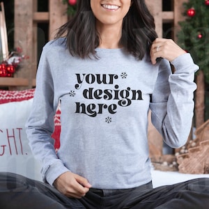 Bella Canvas 3501 Athletic Heather Mockup, Christmas Mockup, Bella Canvas Mockup, Holiday Mockup, Gray Shirt Mockup, Model Mockup