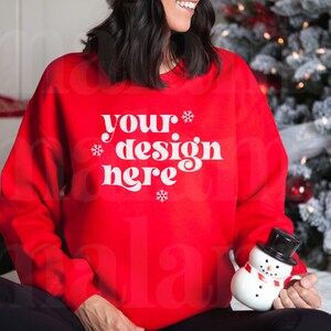Gildan 18000 Mockup, Gildan Red Sweatshirt Mockup, Christmas Mockup, Model Mockup
