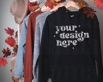 Fall Mockup, Hanging Black Gildan 18500 Mockup, Hoodie Mockup, Halloween Mockup, Black Hoodie Mockup, Model Mockup, Cute Sweatshirt Mockup