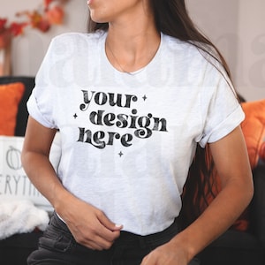 Cute Fall T-Shirt Mockup, Ash Bella Canvas 3001 Mockup, Bella Canvas Ash, Fall Shirt Mockup, Halloween Mockup, Model Mockup, Boho Mockup