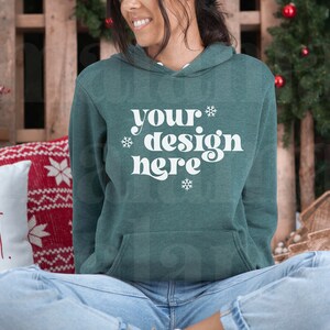 3719 Heather Forest Mockup, Christmas Mockup, Bella Canvas Hoodie Mockup, 3719 Mockup, Bella Canvas Heather Forest Hooded Sweatshirt Mockup
